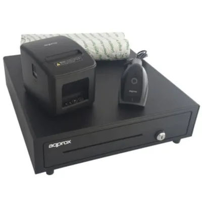 Pack Approx appPOSPACK4180LAN-2D Cajón Portamonedas/ Impresora Térmica/ Lector de Códigos y Rollos Térmicos