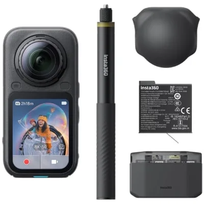 Cámara Digital Deportiva Insta360 X6 Pack Essential/ 8K/ Ángulo de visión 360º/ Negra/ Incluye Stick, Baterías, Bolsa y Capuchón de Lente