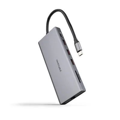Hub nanocable usb - c 12 en 1 conversor usb - c 3.1 a 3xusb - a 3.2 + usb - c 3.2 + usb - c pd + 2xhdmi 4k@60hz + dp 4k@60hz + rj45 1gbps + tf + sd + audio jack 3.5 aluminio gris 18 cm