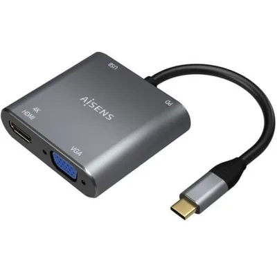 Conversor Aisens A109-0626/ HDMI Hembra - VGA Hembra - USB Tipo-C Macho - USB Hembra - USB Tipo-C Hembra/ 15cm/ Gris