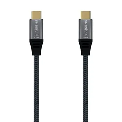 Cable USB 3.2 Tipo-C Aisens A107-0634 20GBPS 5A 100W/ USB Tipo-C Macho - USB Tipo-C Macho/ Hasta 100W/ 20Gbps/ 2m/ Gris