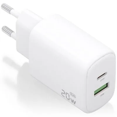 Cargador de Pared GaN Aisens A110-0909/ 1xUSB Tipo-C/ 1xUSB/ 20W/ Blanco