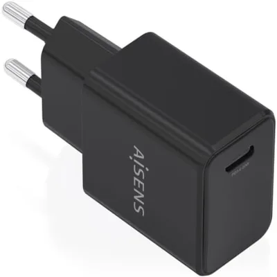 Cargador de Pared GaN Aisens A110-1024/ 1xUSB Tipo-C/ 20W/ Negro