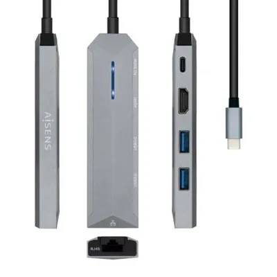 Docking USB Tipo-C Aisens ASUC-5P003-GR/ 1xHDMI 4K/ 2xUSB/ 1xRJ45/ 1xUSB Tipo-C PD/ Gris