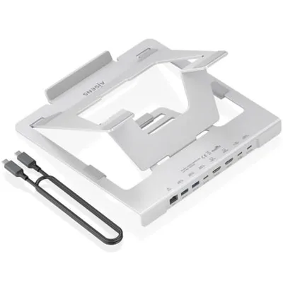 Soporte de Sobremesa - Docking USB Tipo-C Aisens ASUC-7P046-GR/ 2xUSB/ 1xUSB Tipo-C/ 2xHDMI/ 1xRJ45/ 1xUSB Tipo-C PD/ Gris