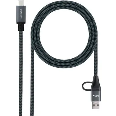 Cable USB 3.2 Tipo-C Nanocable 10.01.4112-COMB/ USB Tipo-C Macho + USB Macho - USB Tipo-C Macho/ Hasta 100W/ 20Gbps/ 2m/ Gris y Negro