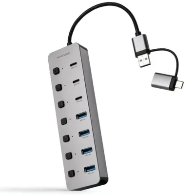 Hub USB + USB Tipo-C Nanocable 10.16.4510/ 4xUSB/ 3xUSB Tipo-C/ 1xUSB Tipo-C PD/ Gris