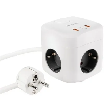 Regleta Nanocable 10.37.0011/ 3 Tomas de corriente/ 2 USB - 1 USB Tipo-C/ Cable 1.4m/ Blanca