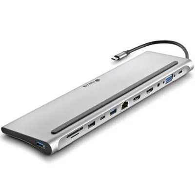 Docking USB Tipo-C NGS WonderDock12/ 3xUSB/ 2xHDMI 4K/ 1xVGA/ 1xRJ45/ 1xLector de Tarjetas/ 1xJack 3.5/ 1xUSB Tipo-C PD/ Gris