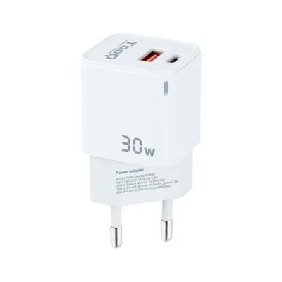 Cargador de Pared GaN TooQ TQWC-GANQCPD30WT/ 1xUSB Tipo-C/ 1xUSB/ 30W