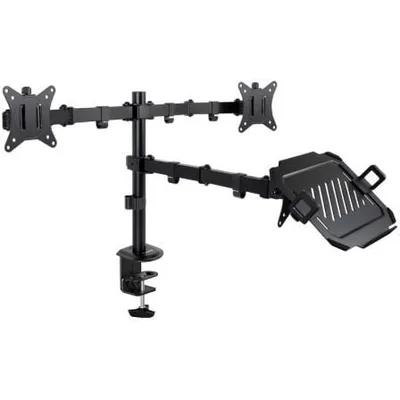 Soporte de Mesa para 2 Monitores y 1 Portátil TooQ DB1202TN-B/ Giratorio/ Inclinable/ hasta 9kg