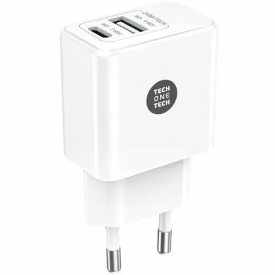 Cargador de Pared Tech One Tech TEC2904/ 1xUSB Tipo-C/ 1xUSB/ 12W/ Blanco