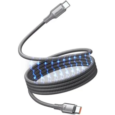 Cable Magnético USB 2.0 Tipo-C 5A Vention TSAJF/ USB Tipo-C Macho - USB Tipo-C Macho/ Hasta 240W/ 480Mbps/ 1m/ Titanio
