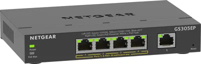 NETGEAR 5-Port Gigabit Ethernet PoE+ Plus Switch (GS305EP) Gestionado L2/L3 Gigabit Ethernet (10/100/1000) Energía sobre Ethernet (PoE) Negro