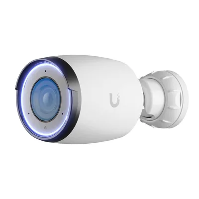 Ubiquiti UVC-AI-Pro-White Cámara industrial 4K con zoom óptico y características de inteligencia artificial, color blanco.