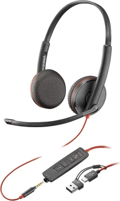 HP Poly Blackwire 3225 Stereo USB-C Headset +3.5mm Plug +USB-C/A Adapter Alámbrico Diadema Oficina/Centro de llamadas USB Tipo C Negro