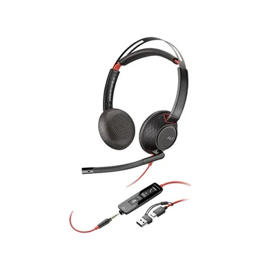 HP Poly Blackwire 5220 Stereo USB-C Headset +3.5mm Plug +USB-C/A Adapter Alámbrico Diadema Business/Everyday USB Tipo C Negro