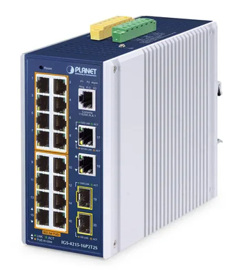 PLANET IP30 Industrial L2/L4 16-Port Gestionado L2/L4 Gigabit Ethernet (10/100/1000) Energía sobre Ethernet (PoE) Aluminio, Azul