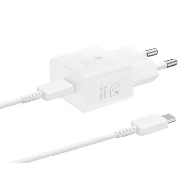 Adaptador de corriente USB-C de 25W de Samsung con cable, blanco