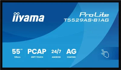 iiyama T5529AS-B1AG Pantalla Interactiva Todo-en-Uno de 55 pulgadas 3840x2160 4K UHD 4GB RAM 32GB Almacenamiento Android 14 2xHDMI+USB-C VESA 300x400