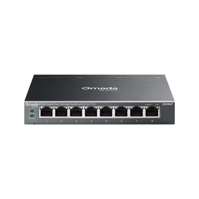 TP-Link Omada ES208GP switch Gestionado L2 Gigabit Ethernet (10/100/1000) Energía sobre Ethernet (PoE) Carril DIN Negro