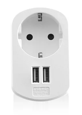Cargador usb ewent 2 puertos -  155w -  enchufe shuko blanco