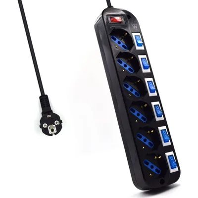 Regleta ewent 6 tomas shucko interruptor individual negro