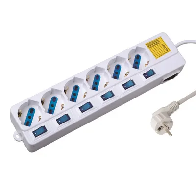 Regleta ewent 6 tomas con encendido y apagado blanco