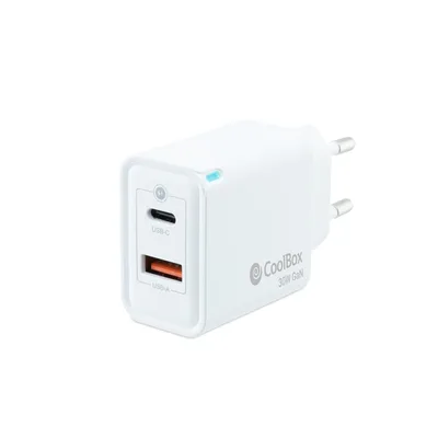 Cargador usb de pared coolbox 30w gan usb tipo a - usb tipo c