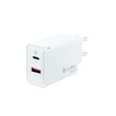Cargador usb de pared coolbox 45w gan usb tipo a - usb tipo c