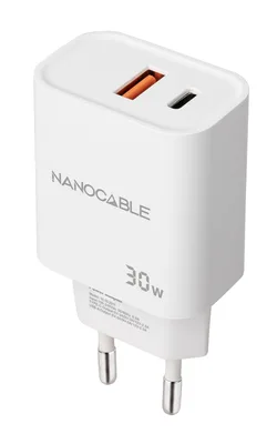 Cargador nanocable usb - c - pd + usb - a - qc 30w blanco