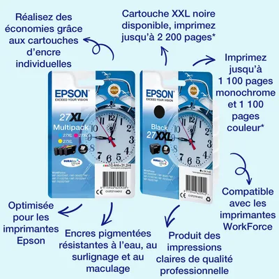 Cartucho tinta epson t271140 27xl negro wf - 3620 - 3460dtwf - dwf -  despertador