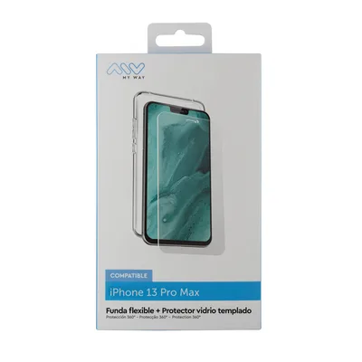 Carcasa myway para apple iphone 13 pro max transparente + protector pantalla cristal templado