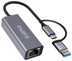 Ewent EW9819 hub de interfaz USB 3.2 Gen 1 (3.1 Gen 1) Type-A + Type-C 1000 Mbit/s Gris