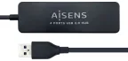 AISENS Hub USB 2.0, Tipo A/M - 4 x Tipo A/H, Negro, 30 cm