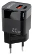 TooQ Cargador de Pared USB-C/PD + USB-A/QC 20W, Negro