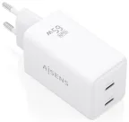 AISENS Cargador GaN 65W, 2xUSB-C PD3.0 QC4.0, Blanco
