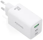 AISENS Cargador GaN 65W, 2xUSB-C PD3.0 QC4.0, 1xUSB-A QC3.0, Blanco