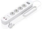 AISENS Regleta de Enchufes Multifuncion con 4 Tomas + Cargador PD3.0 20W 2xUSB-C, 2xUSB-A, 1.4m, Blanco