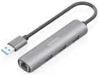 AISENS USB3.0 Dock USB-A A Ethernet Gigabit + Hub 3xUSB-A, Gris, 15cm
