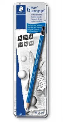ESTUCHE DE METAL CON 6 LÁPICES, GRADUACIONES 8B,  7B,  6B,  4B,  2B,  HB STAEDTLER 100 G6