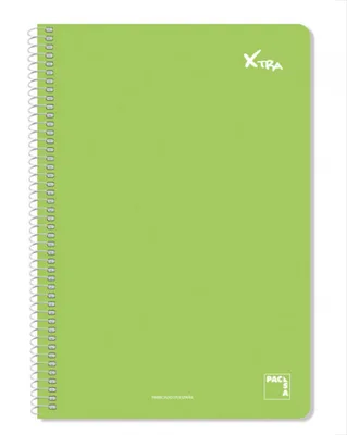 CUADERNO SERIE XTRA 60GR.TAPA CONTRACOLADA FOLIO (215X310MM.) 80 HOJAS CUADRÍCULA 4X4 COLOR VERDE OSCURO PACSA 16078