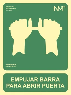 SEÑAL "EMPUJAR BARRA PARA ABRIR PUERTA" 224X300 PVC VERDE ARCHIVO 2000 6170-01H VE