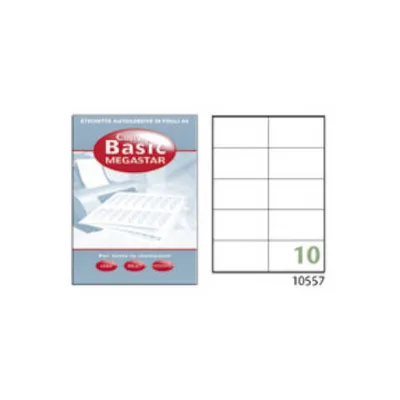 CAJA 100 HOJAS ETIQUETAS BLANCAS CON MÁRGENES-LÁSER/INYECCIÓN DE TINTA/FOTOCOPIADORAS-105X57 MM MEGASTAR LP4MS-10557