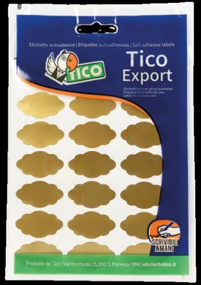 PAQUETE 10 HOJAS ETIQUETAS SATINADAS ORO 36X19 MM TICO E-GL-3619