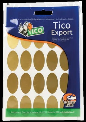 PAQUETE 10 HOJAS ETIQUETAS SATINADAS ORO 36X20 MM TICO E-GL-3620