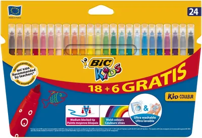 ESTUCHE 24 ROTULADORES ULTRALAVABLES KID COULEUR TRAZO 0,8MM. BIC 9117373