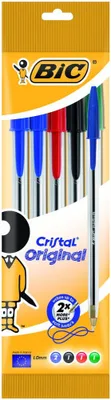 BOLSA 5 BOLIGRAFOS CRISTAL CON CUERPO TRANSPARENTE TRAZO 0,4MM. COLORES SURTIDOS (2A+1N+1R+1V) BIC 802054