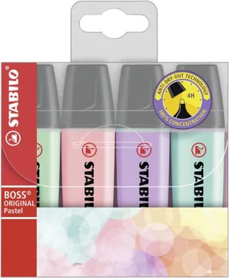 ESTUCHE 4 MARCADORES FLUORESCENTE BOSS PASTEL TRAZO 2/5MM. SURTIDO STABILO 70/4-2