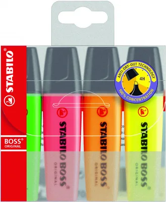 ESTUCHE 4 MARCADORES FLUORESCENTES BOSS TRAZO 2/5MM. SURTIDOS STABILO 70/4